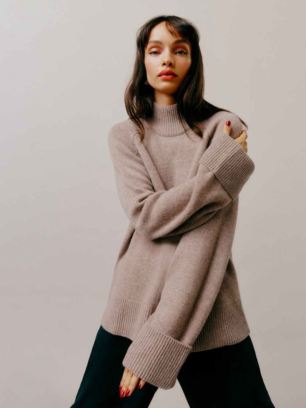 NWT Reformation Garrett Cashmere Oversized Turtleneck-Oatmeal